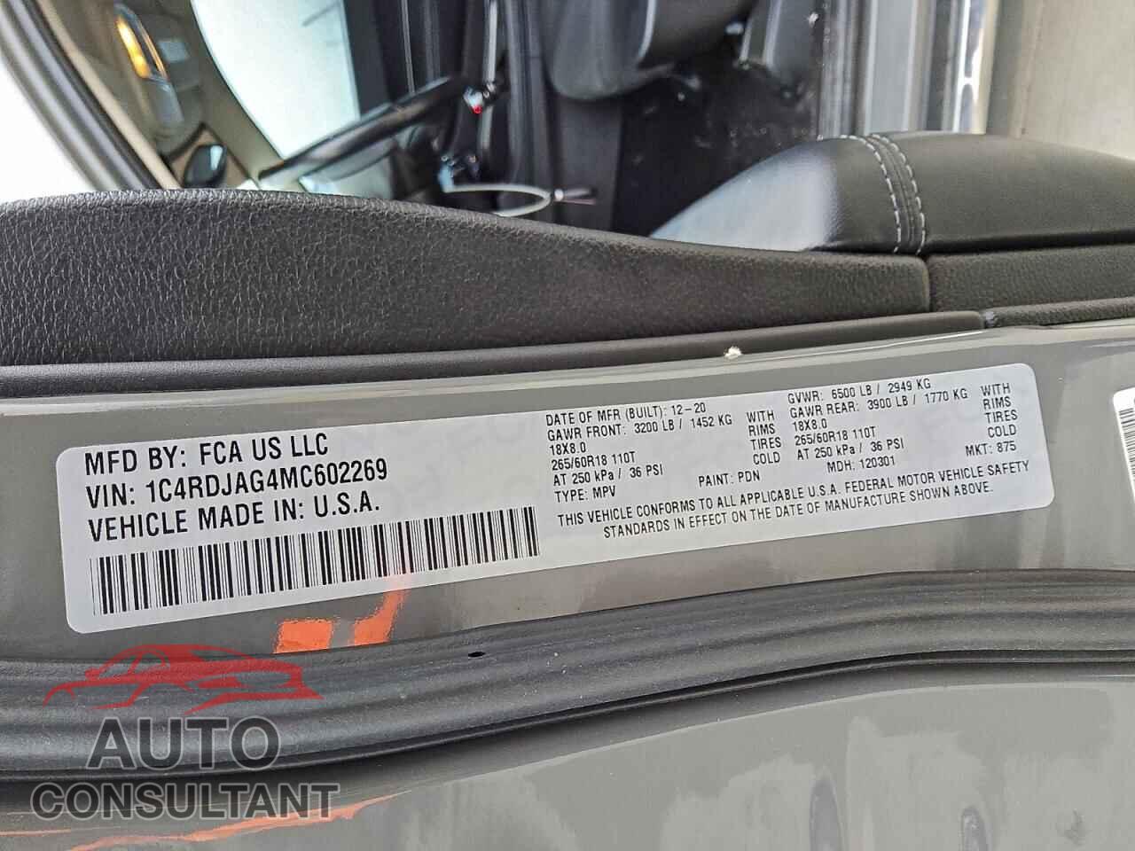 DODGE DURANGO 2021 - 1C4RDJAG4MC602269