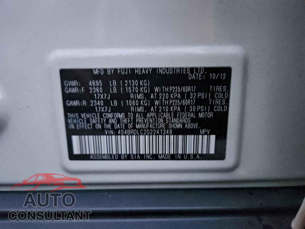 SUBARU OUTBACK 2013 - 4S4BRDLC2D2241348