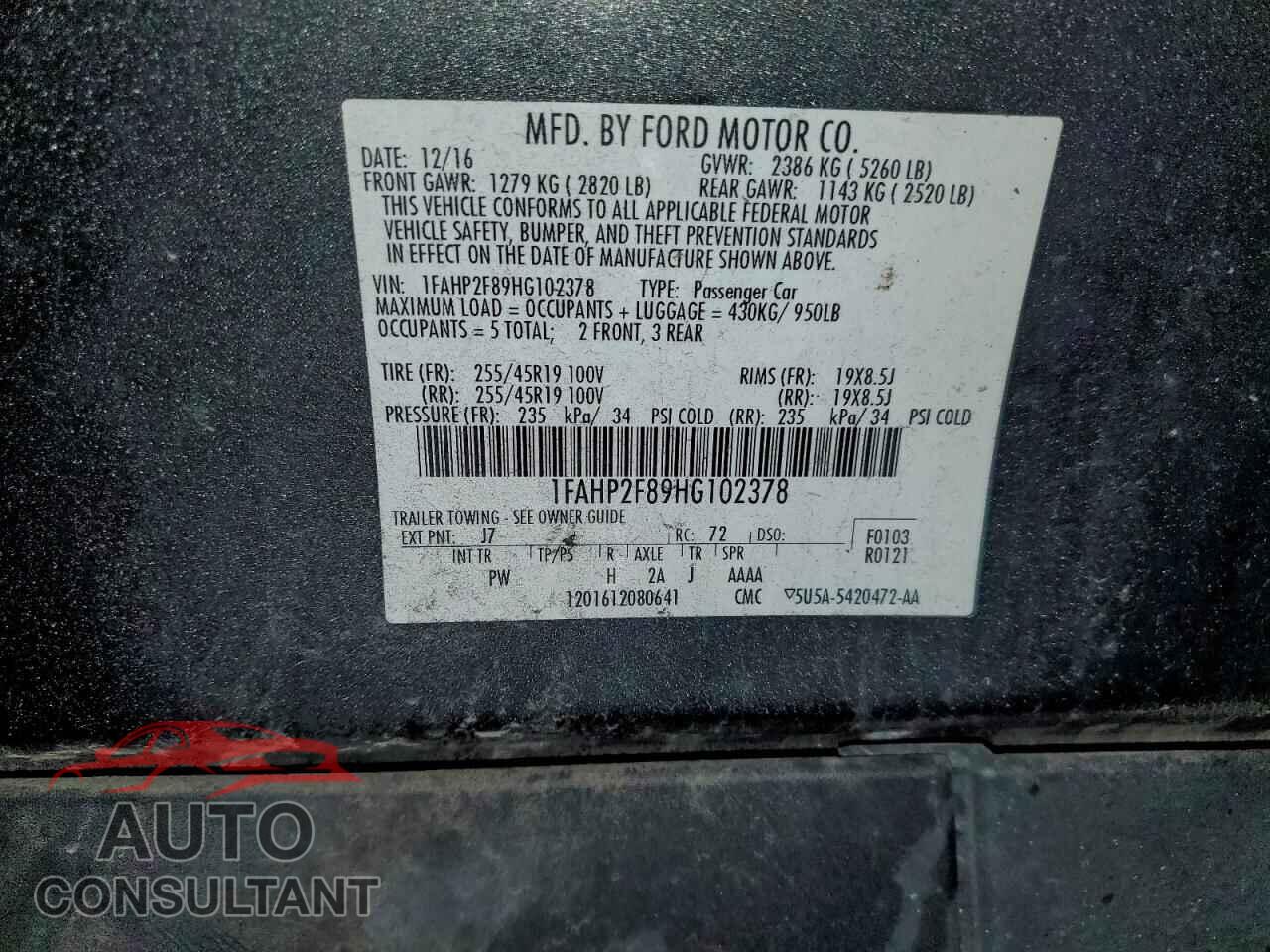 FORD TAURUS 2017 - 1FAHP2F89HG102378