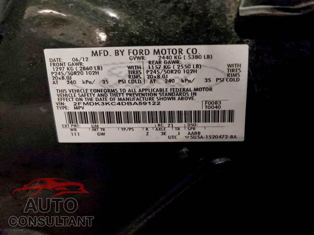 FORD EDGE 2013 - 2FMDK3KC4DBA59122