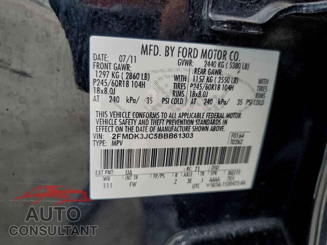 FORD EDGE 2011 - 2FMDK3JC5BBB61303