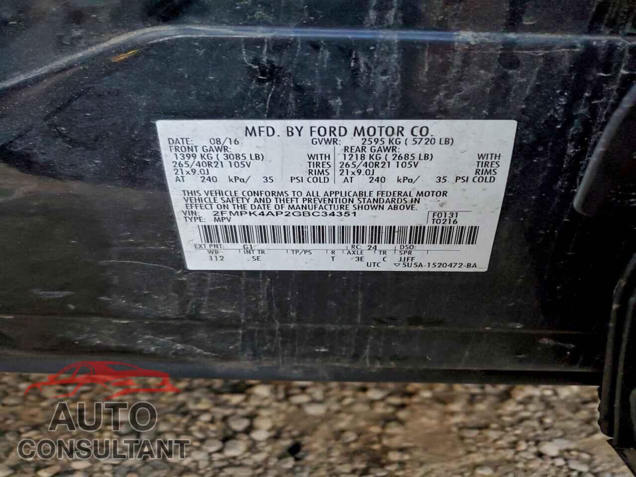 FORD EDGE 2016 - 2FMPK4AP2GBC34351