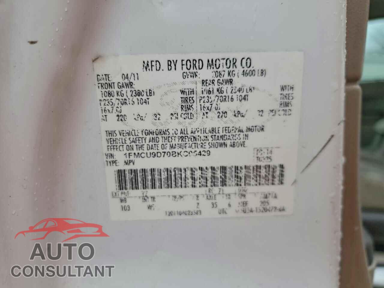FORD ESCAPE 2011 - 1FMCU9D70BKC05429
