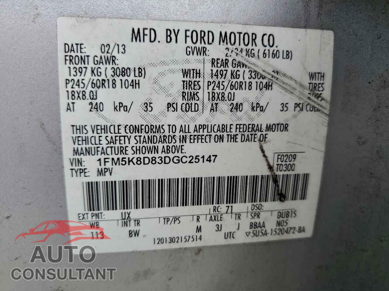 FORD EXPLORER 2013 - 1FM5K8D83DGC25147