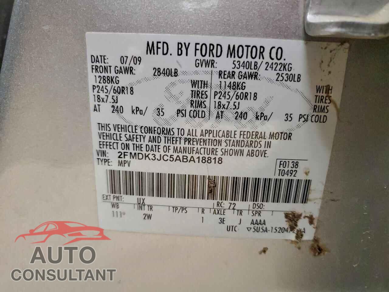 FORD EDGE 2010 - 2FMDK3JC5ABA18818