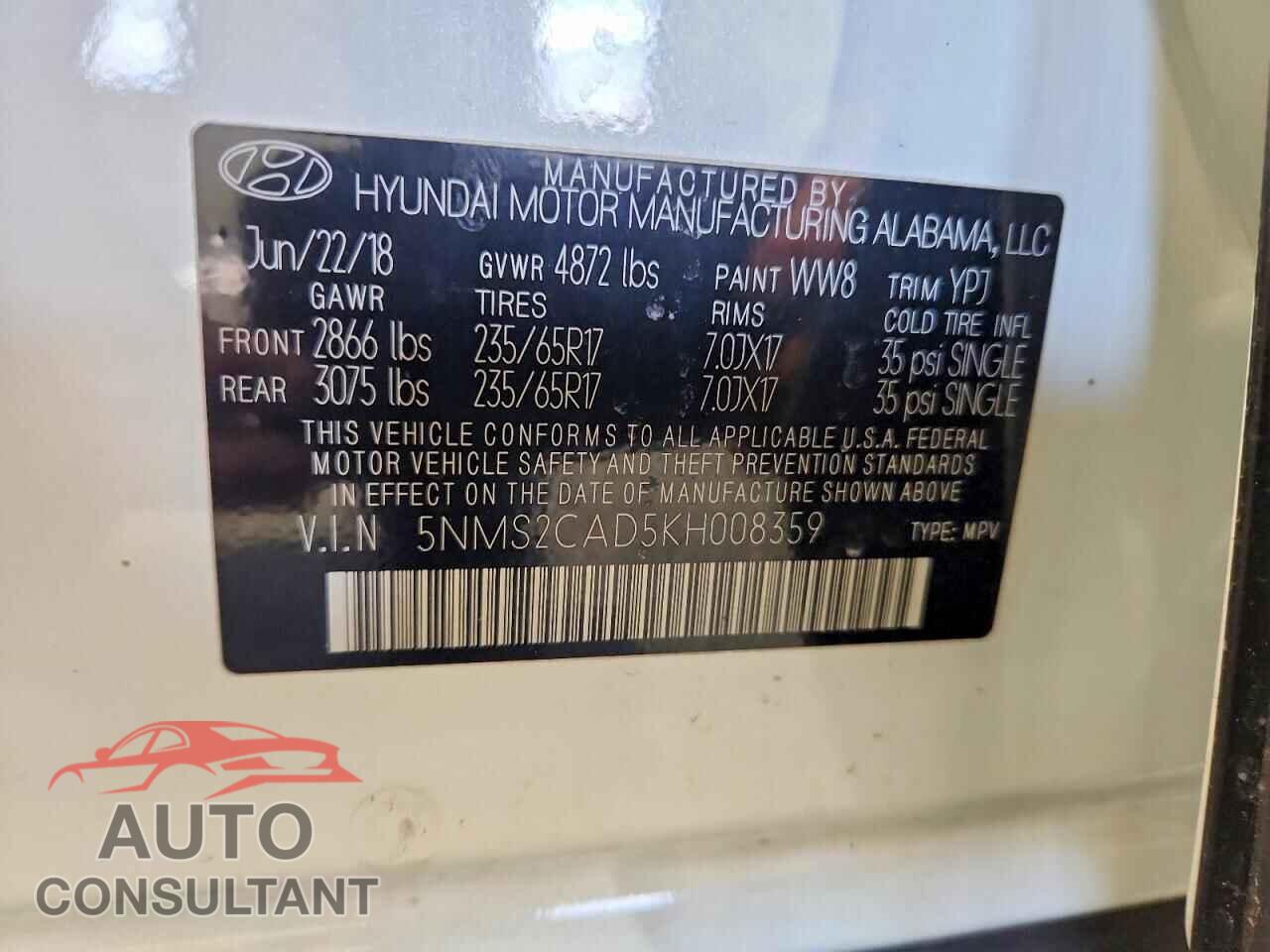 HYUNDAI SANTA FE 2019 - 5NMS2CAD5KH008359