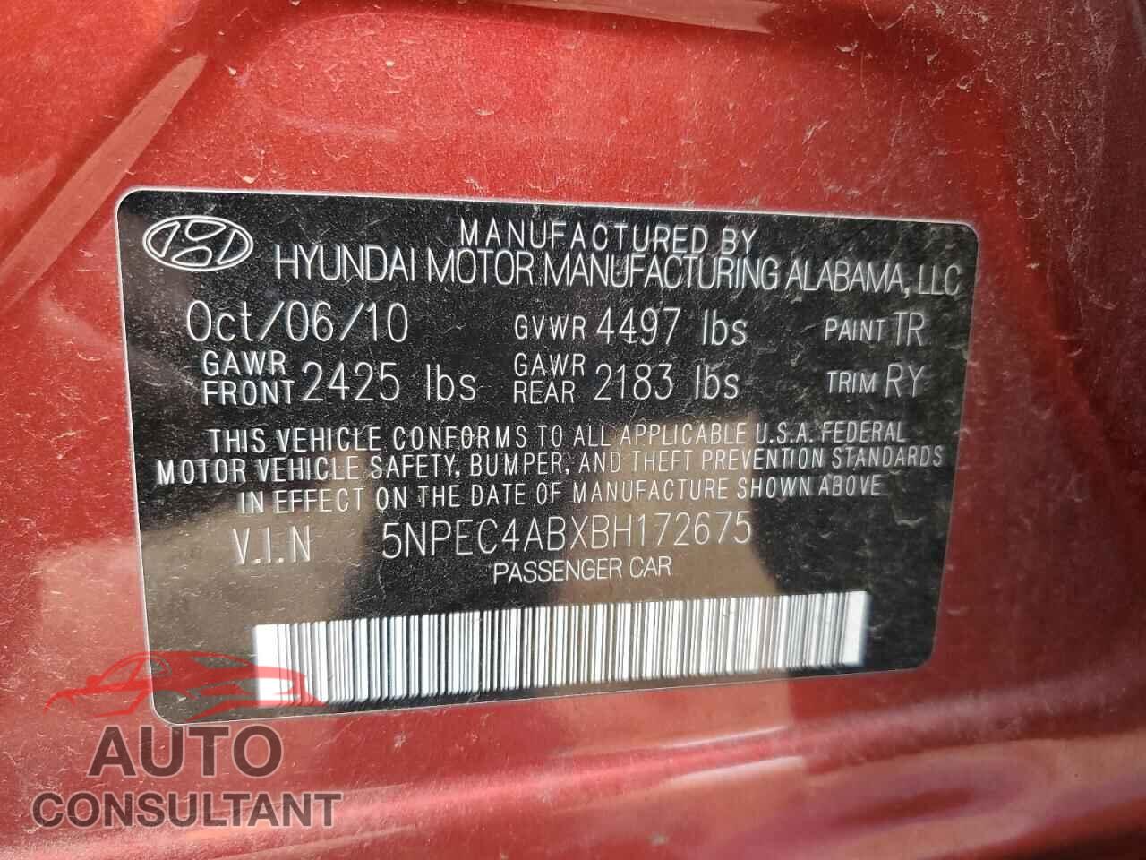 HYUNDAI SONATA 2011 - 5NPEC4ABXBH172675