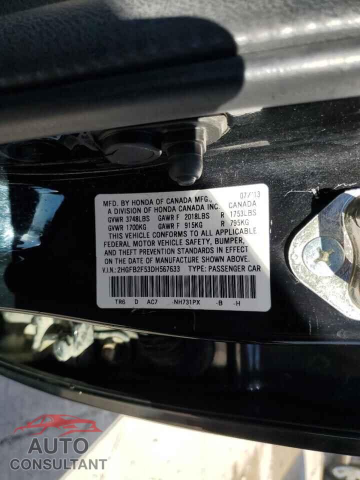 HONDA CIVIC 2013 - 2HGFB2F53DH567633