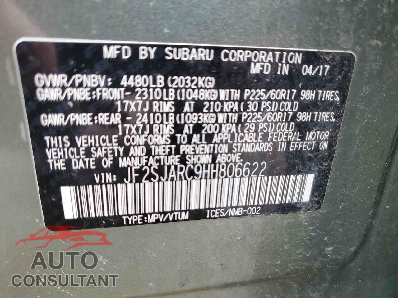 SUBARU FORESTER 2017 - JF2SJARC9HH806622