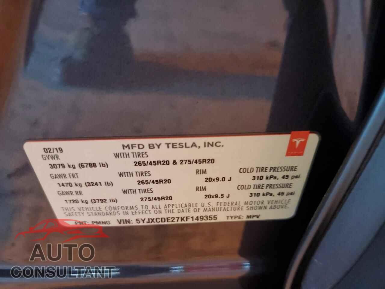 TESLA MODEL X 2019 - 5YJXCDE27KF149355