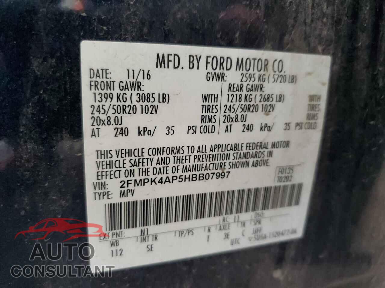 FORD EDGE 2017 - 2FMPK4AP5HBB07997