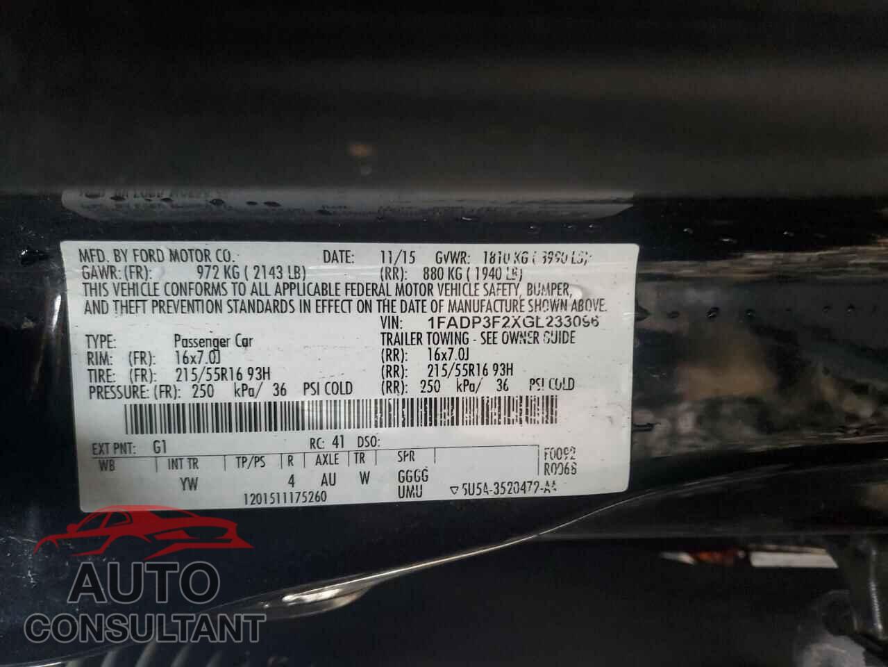 FORD FOCUS 2016 - 1FADP3F2XGL233096