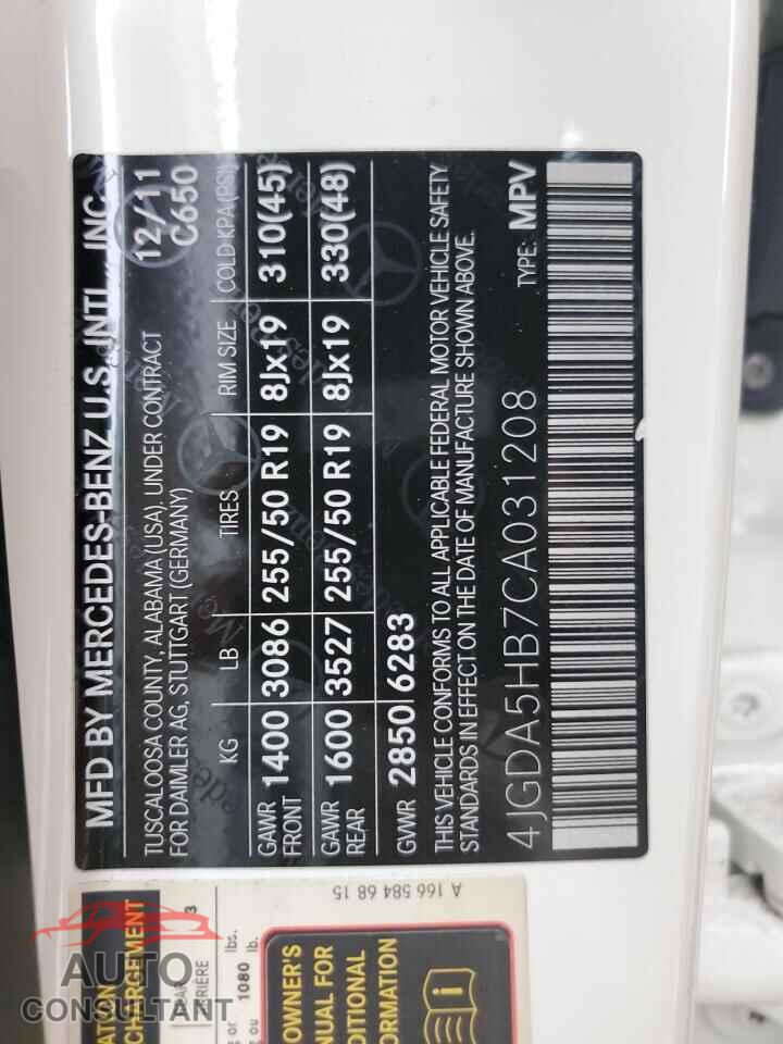 MERCEDES-BENZ M-CLASS 2012 - 4JGDA5HB7CA031208