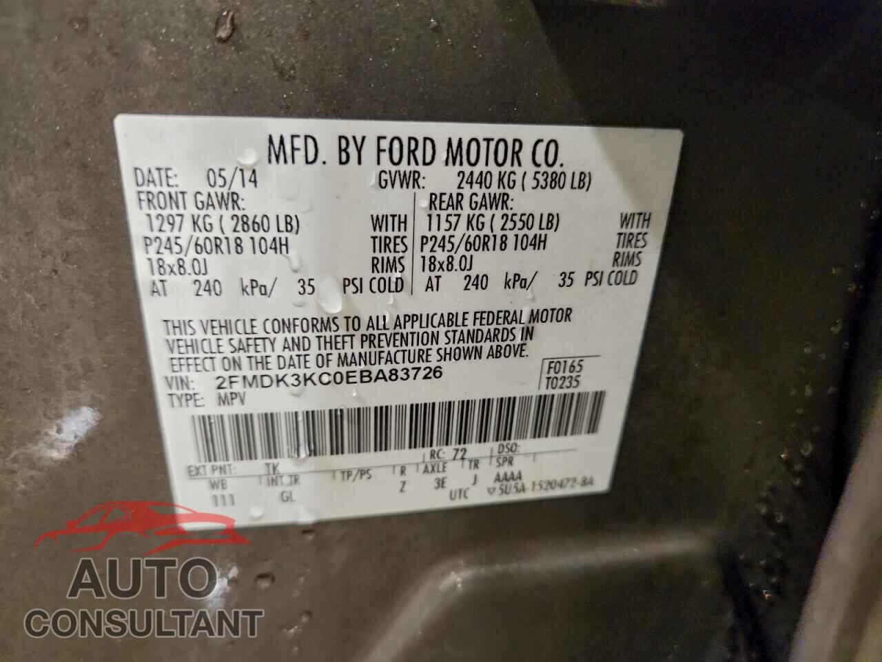 FORD EDGE 2014 - 2FMDK3KC0EBA83726