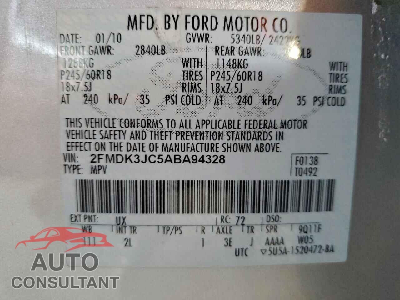 FORD EDGE 2010 - 2FMDK3JC5ABA94328
