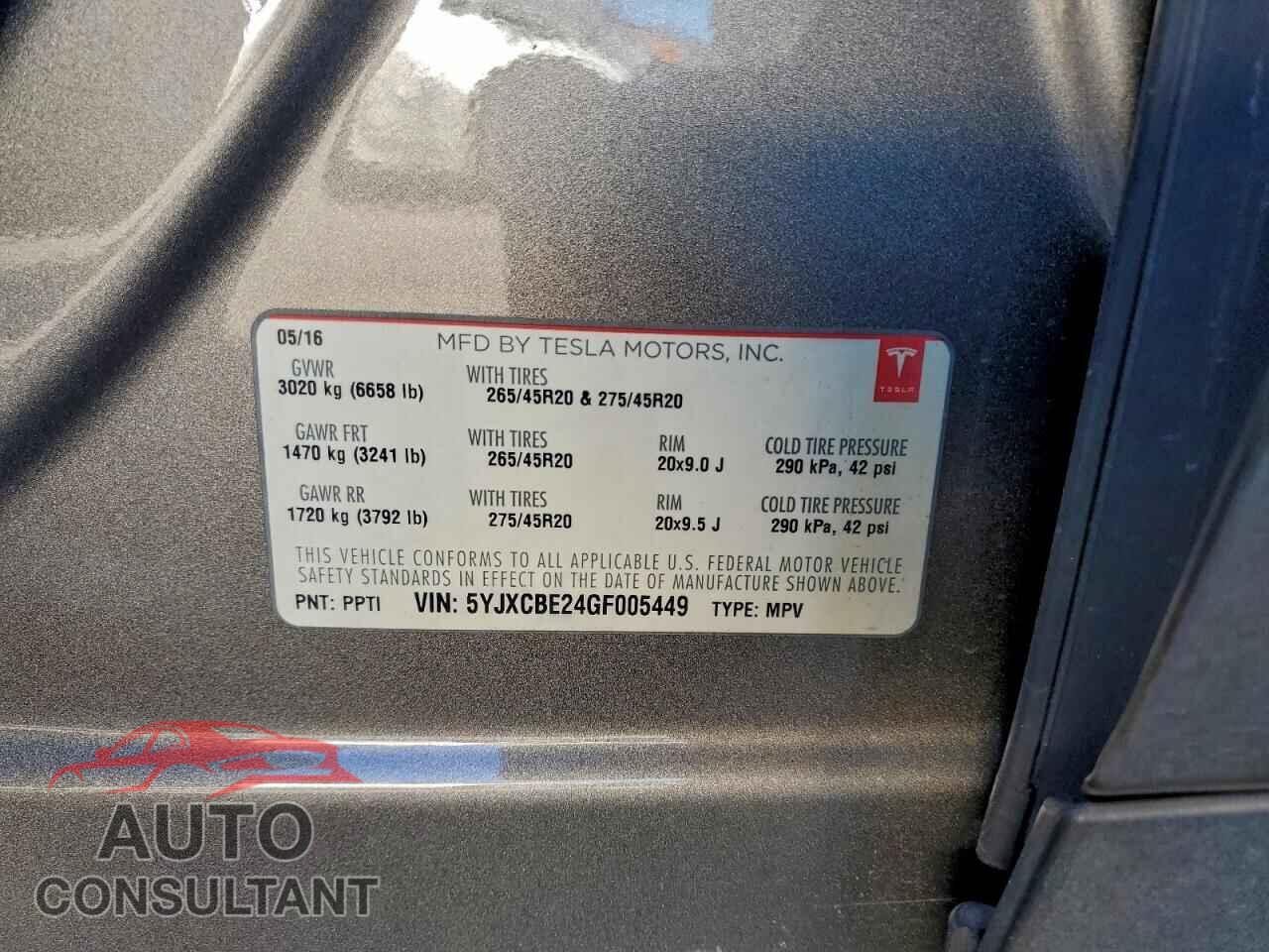 TESLA MODEL X 2016 - 5YJXCBE24GF005449