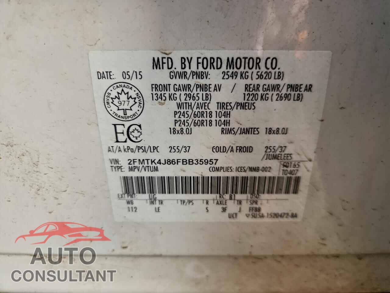 FORD EDGE 2015 - 2FMTK4J86FBB35957