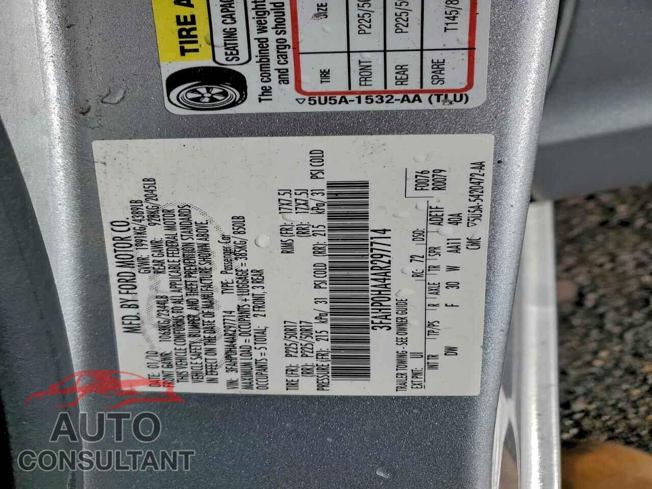 FORD FUSION 2010 - 3FAHP0HA4AR297714