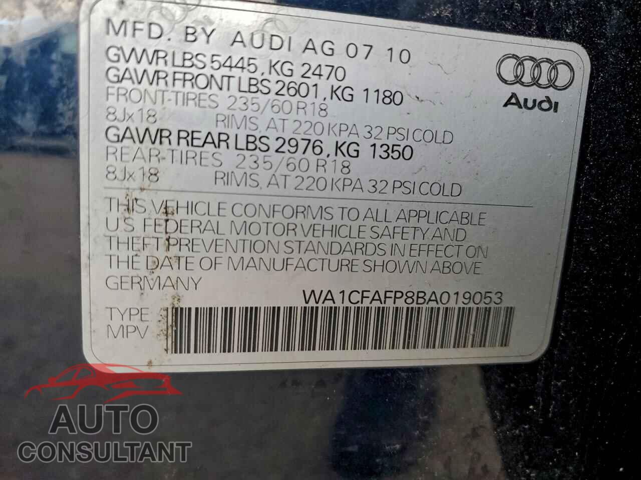 AUDI Q5 2011 - WA1CFAFP8BA019053