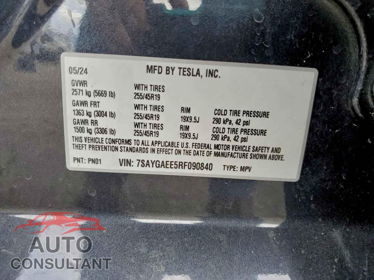 TESLA MODEL Y 2024 - 7SAYGAEE5RF090840