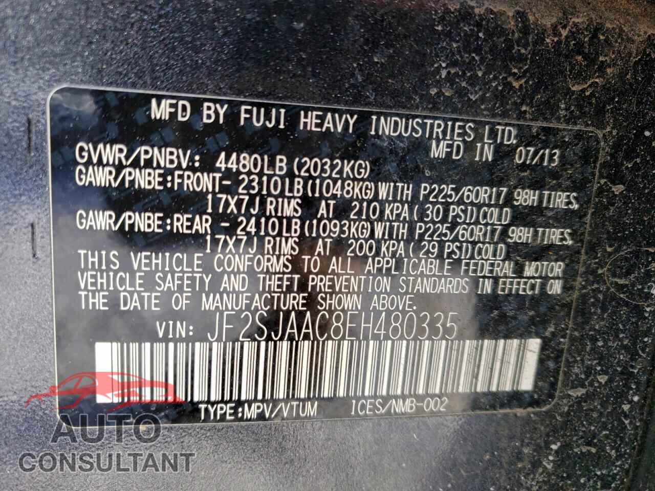 SUBARU FORESTER 2014 - JF2SJAAC8EH480335