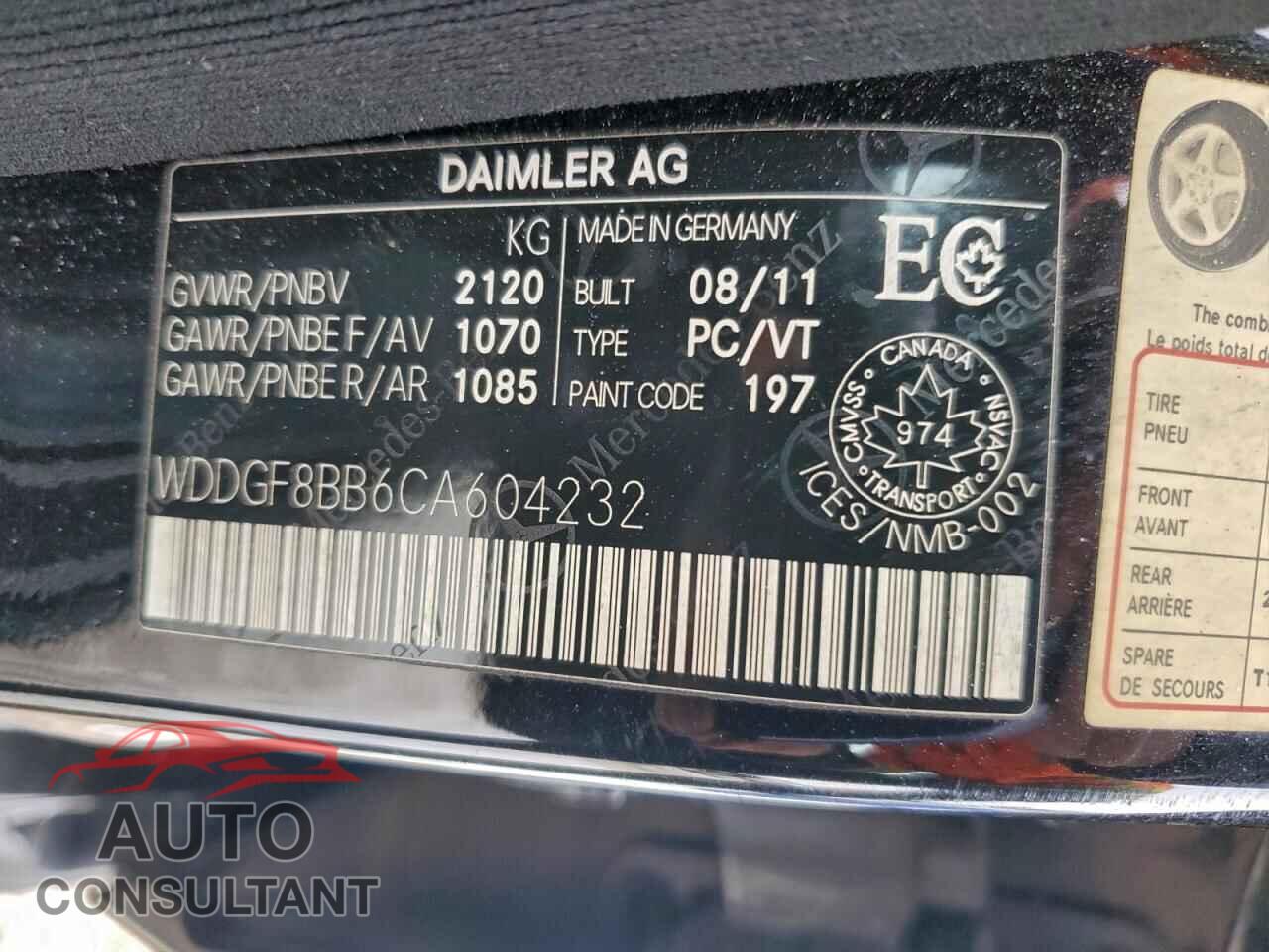 MERCEDES-BENZ C-CLASS 2012 - WDDGF8BB6CA604232