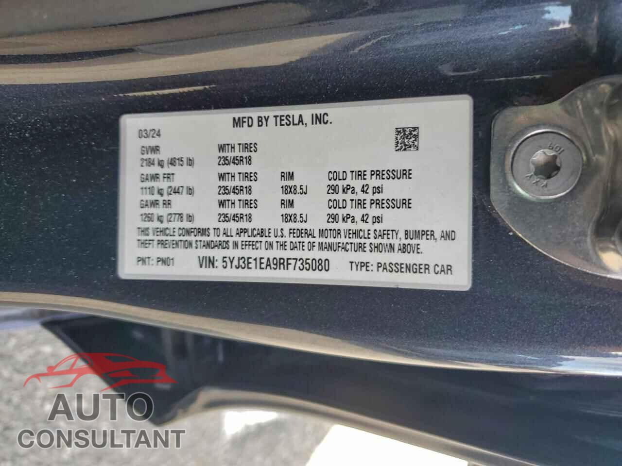 TESLA MODEL 3 2024 - 5YJ3E1EA9RF735080