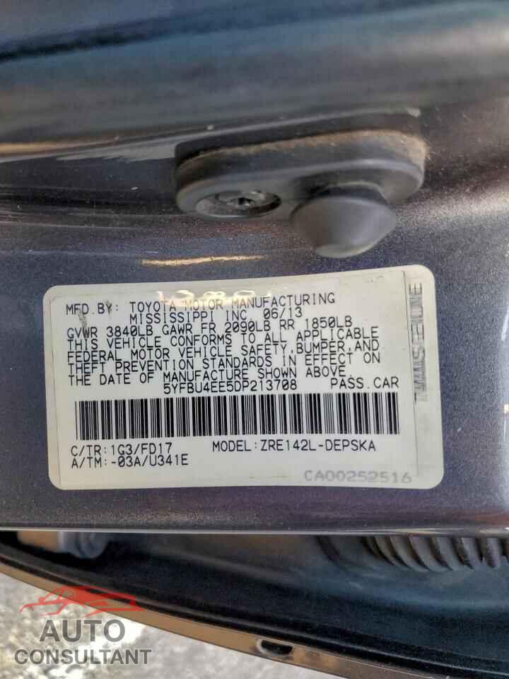 TOYOTA COROLLA 2013 - 5YFBU4EE5DP213708