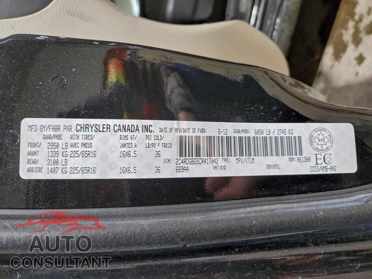 DODGE CARAVAN 2012 - 2C4RDGBG5CR417042