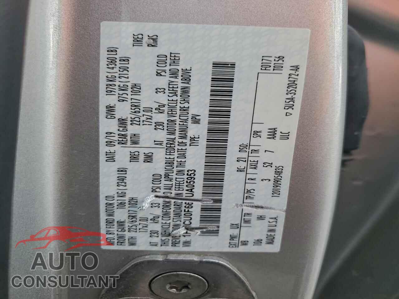 FORD ESCAPE 2020 - 1FMCU0F66LUA05953