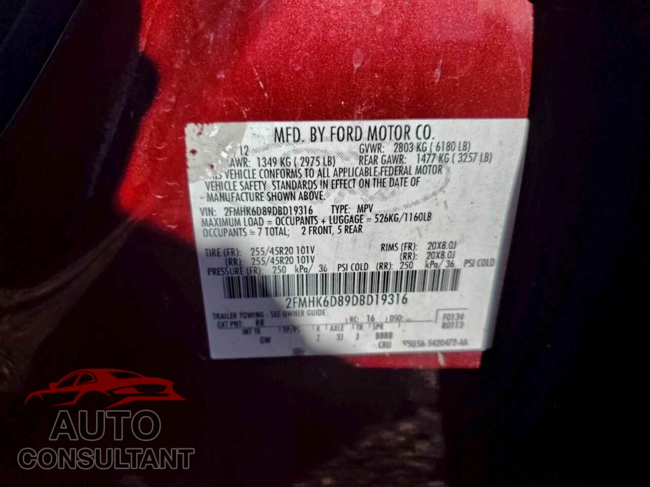 FORD FLEX 2013 - 2FMHK6D89DBD19316
