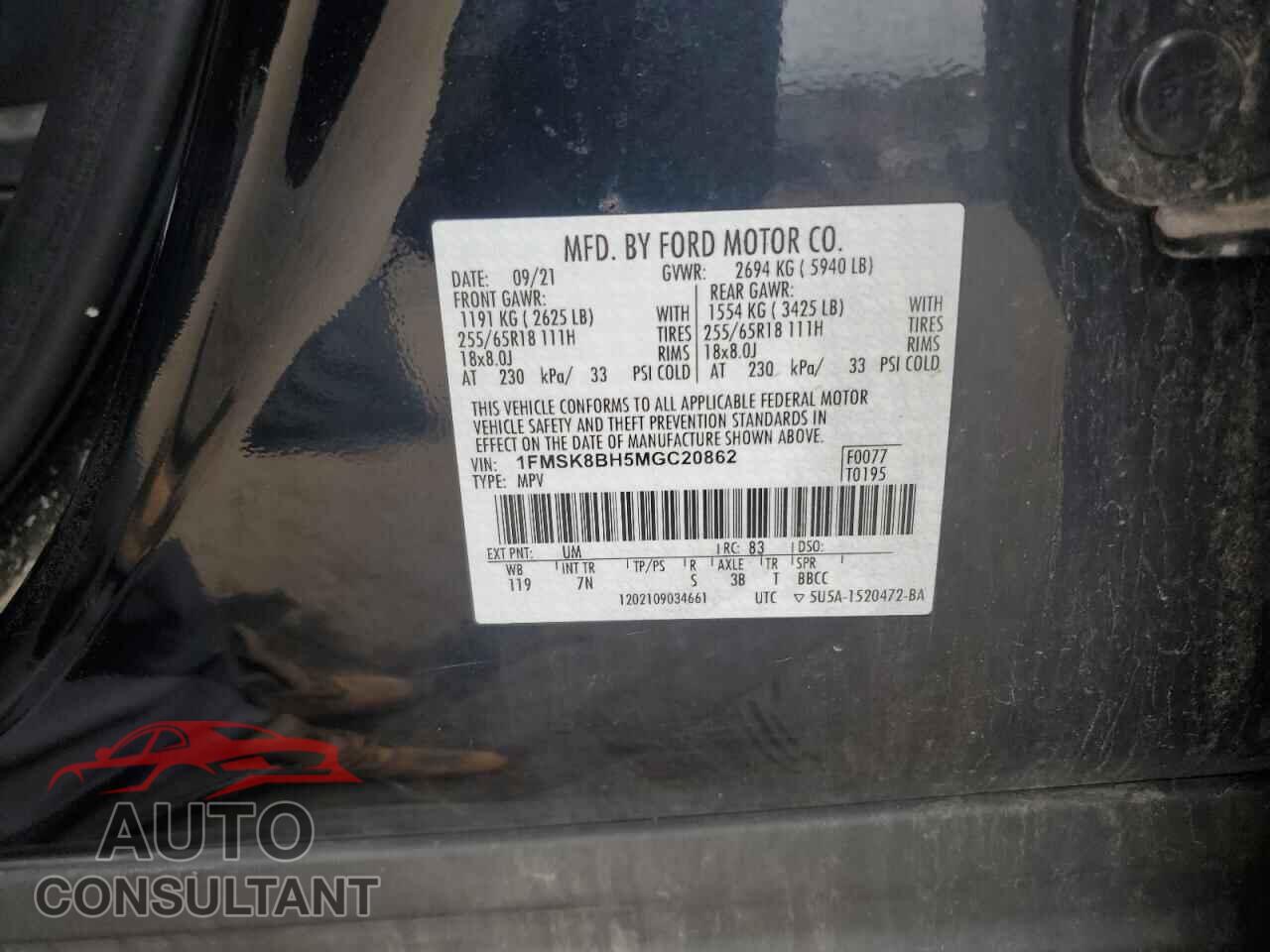 FORD EXPLORER 2021 - 1FMSK8BH5MGC20862