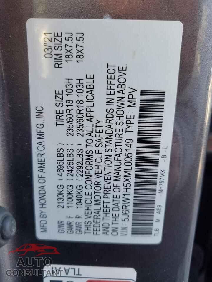 HONDA CRV 2021 - 5J6RW1H5XML005149