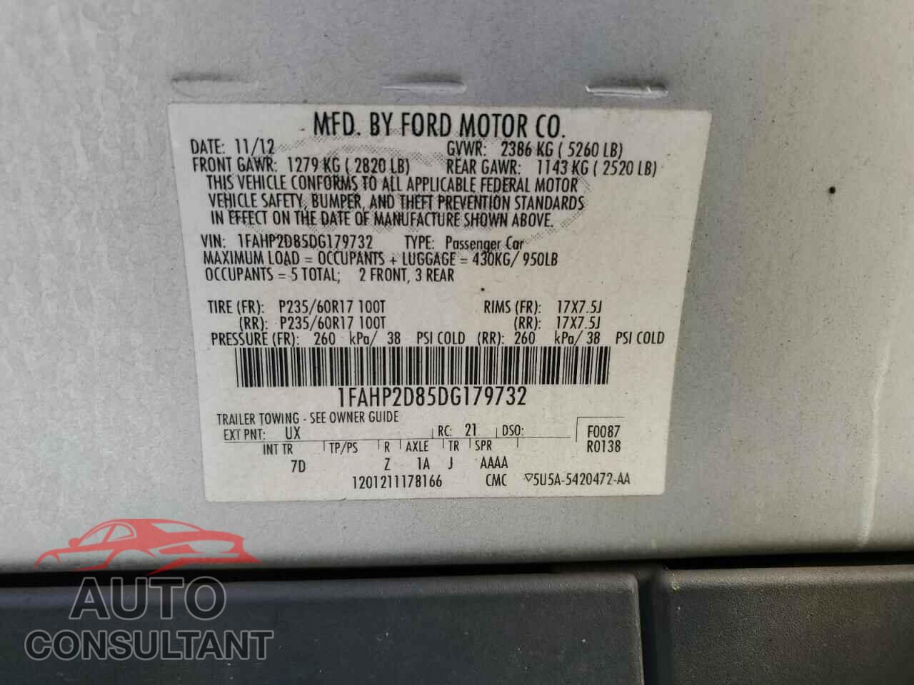 FORD TAURUS 2013 - 1FAHP2D85DG179732
