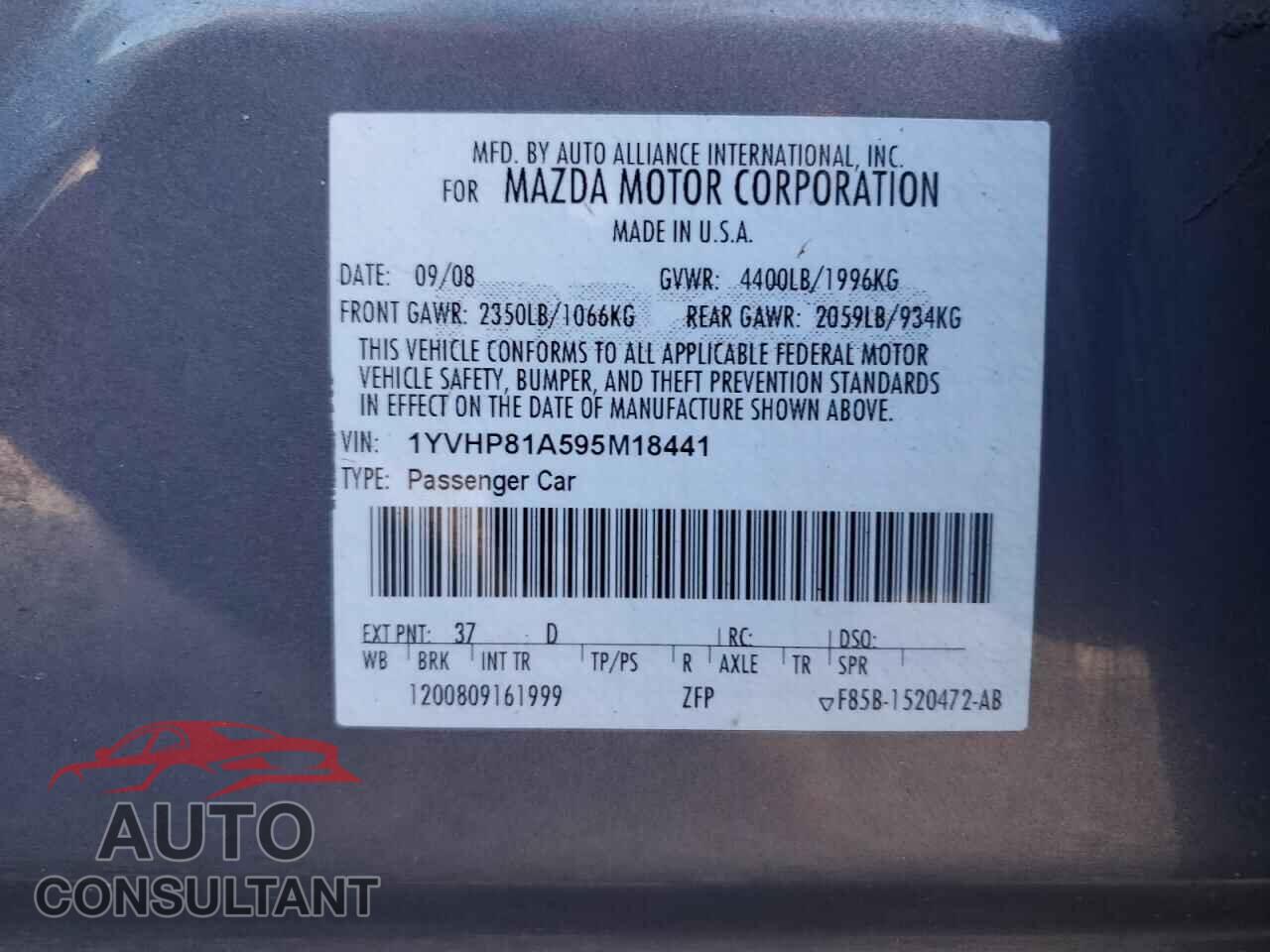 MAZDA 6 2009 - 1YVHP81A595M18441