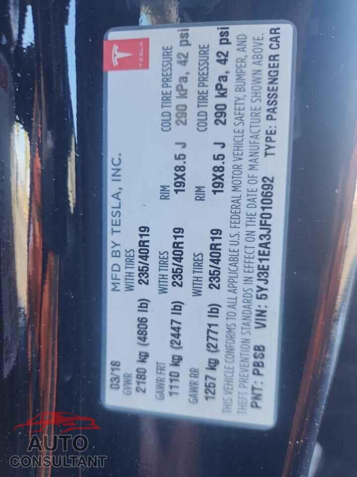 TESLA MODEL 3 2018 - 5YJ3E1EA3JF010692