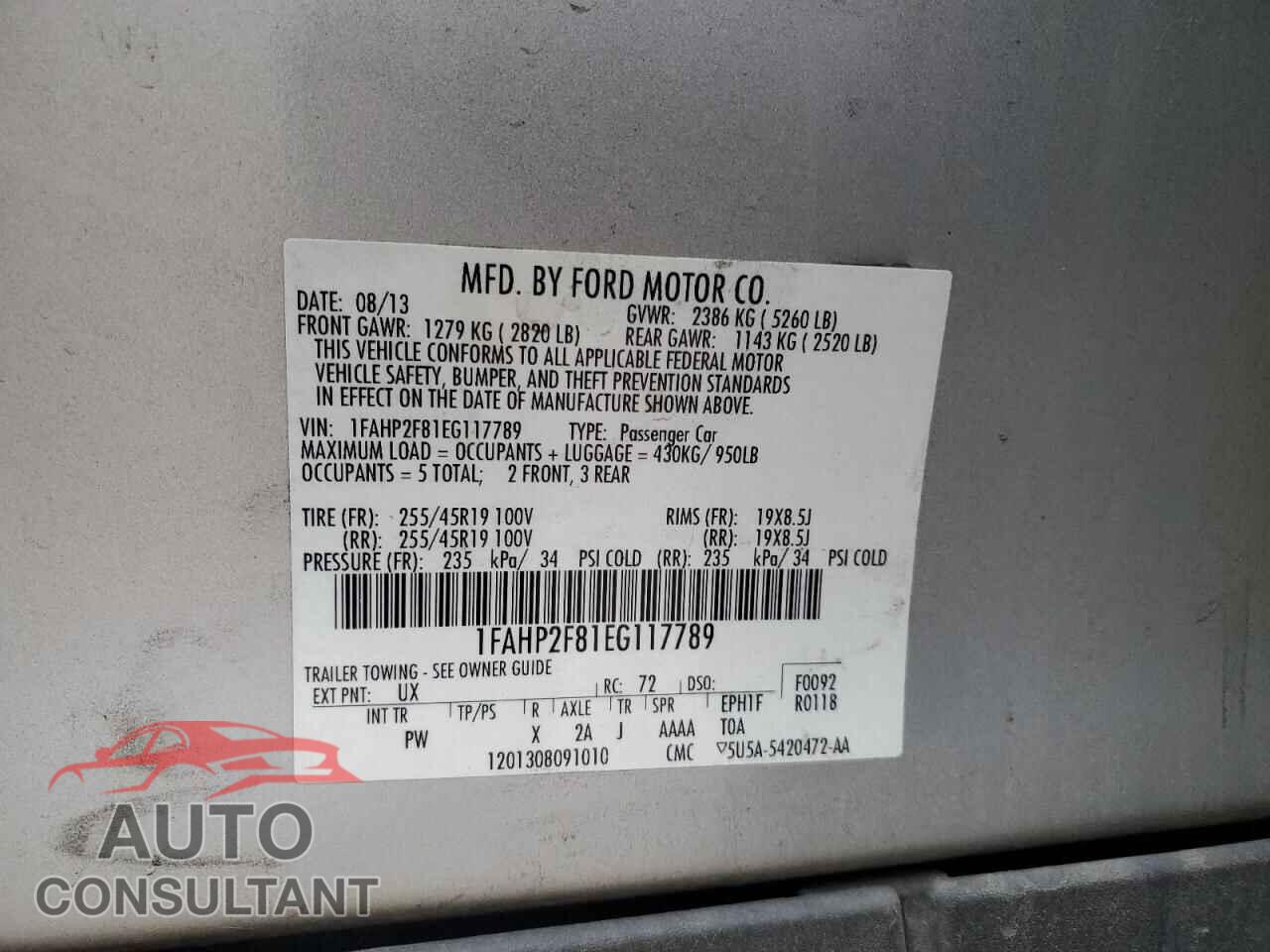 FORD TAURUS 2014 - 1FAHP2F81EG117789