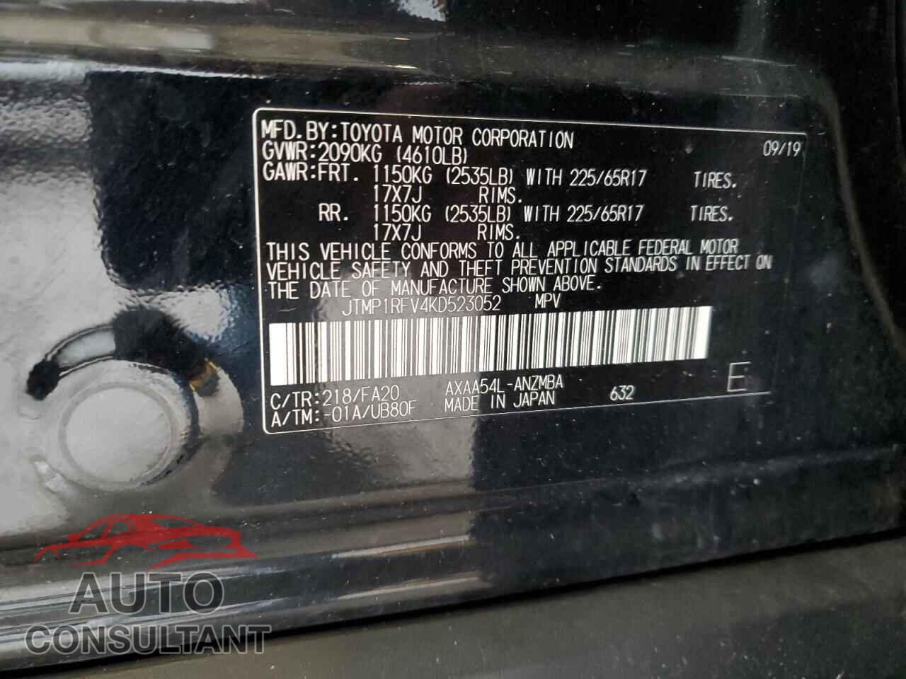 TOYOTA RAV4 2019 - JTMP1RFV4KD523052