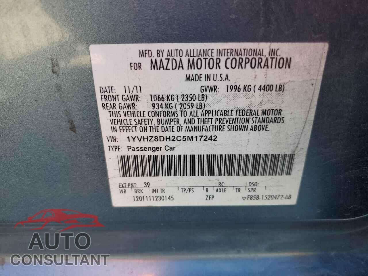 MAZDA 6 2012 - 1YVHZ8DH2C5M17242