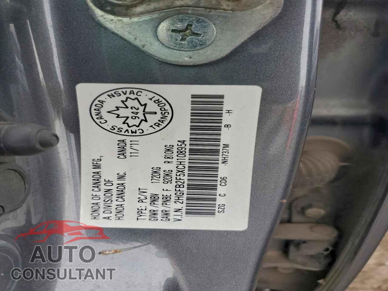 HONDA CIVIC 2012 - 2HGFB2F5XCH108954