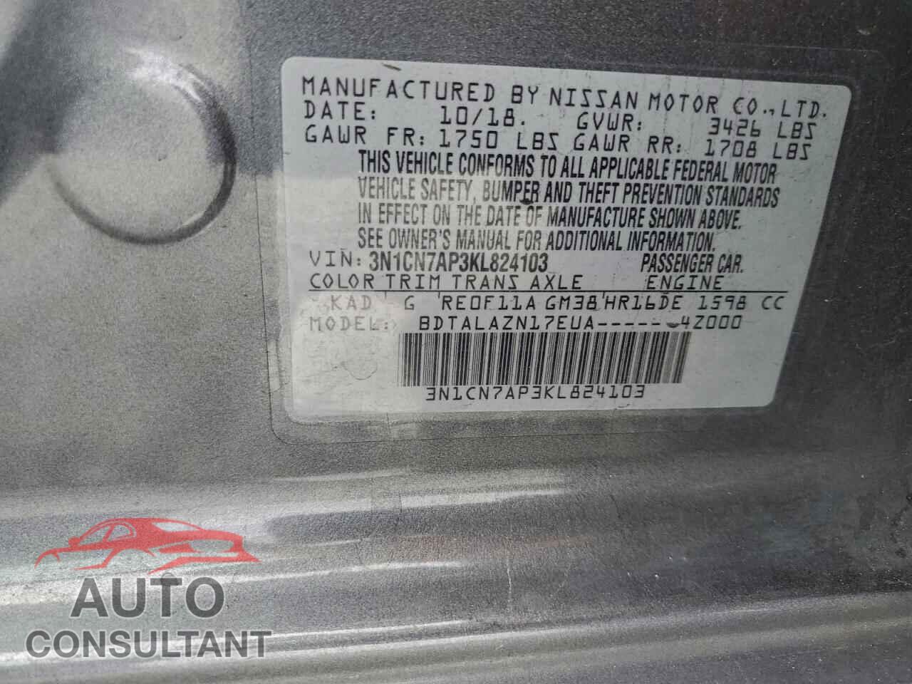 NISSAN VERSA 2019 - 3N1CN7AP3KL824103