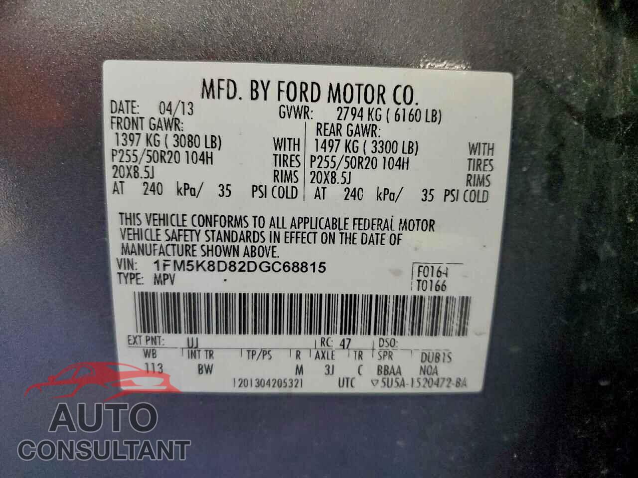 FORD EXPLORER 2013 - 1FM5K8D82DGC68815