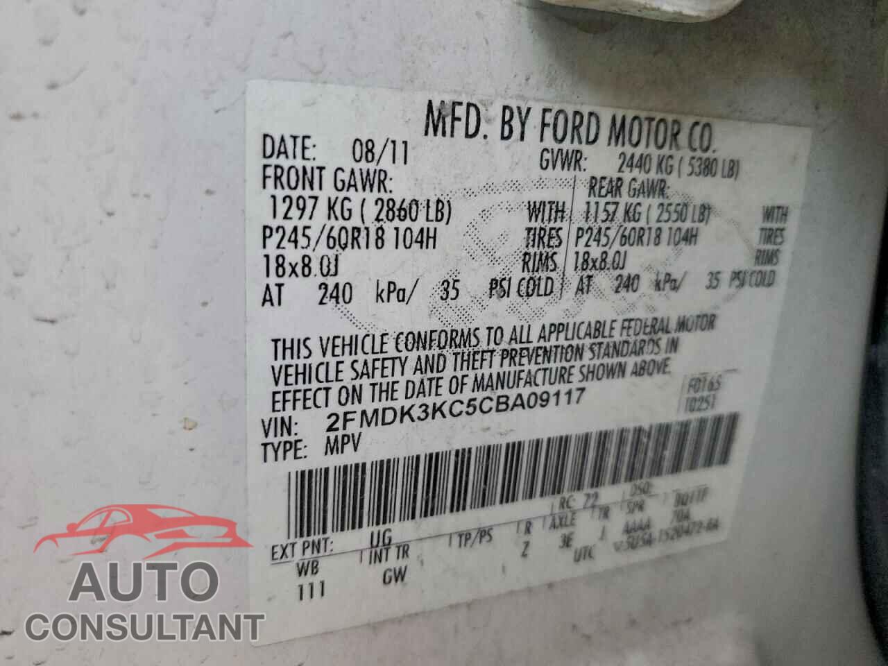 FORD EDGE 2012 - 2FMDK3KC5CBA09117