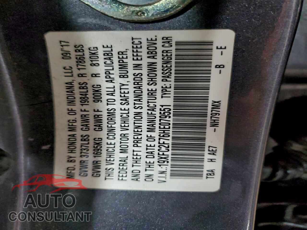 HONDA CIVIC 2017 - 19XFC2F76HE079551