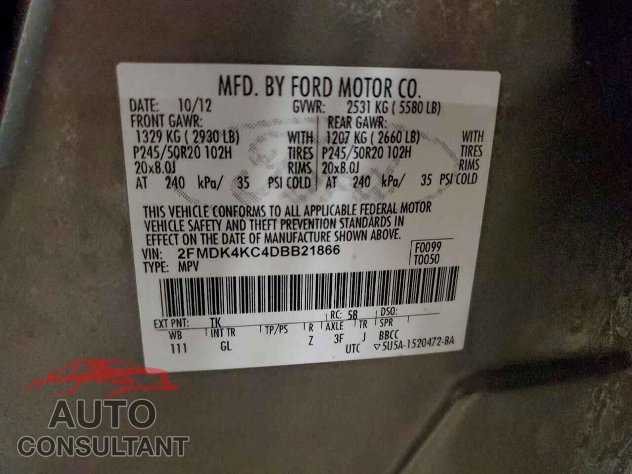 FORD EDGE 2013 - 2FMDK4KC4DBB21866