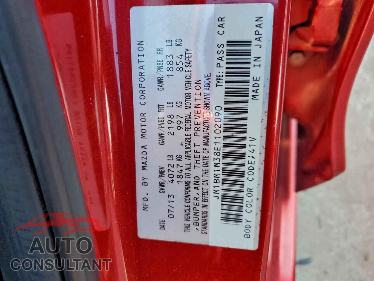 MAZDA 3 2014 - JM1BM1M38E1102090
