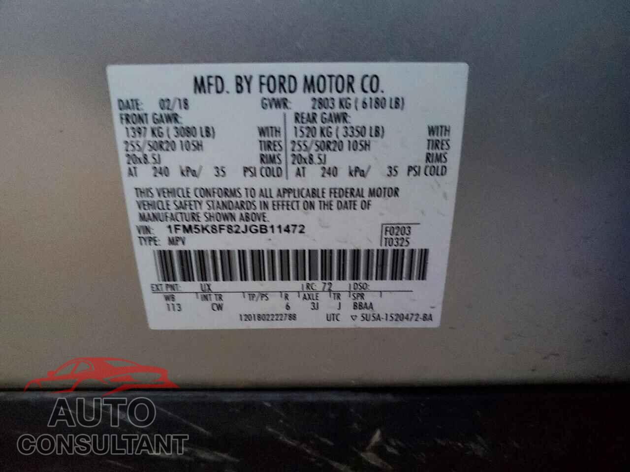 FORD EXPLORER 2018 - 1FM5K8F82JGB11472