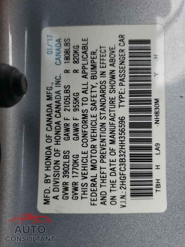 HONDA CIVIC 2017 - 2HGFC3B32HH356596