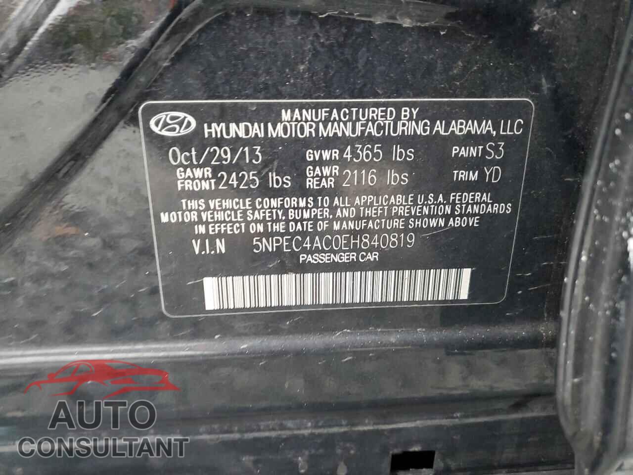 HYUNDAI SONATA 2014 - 5NPEC4AC0EH840819