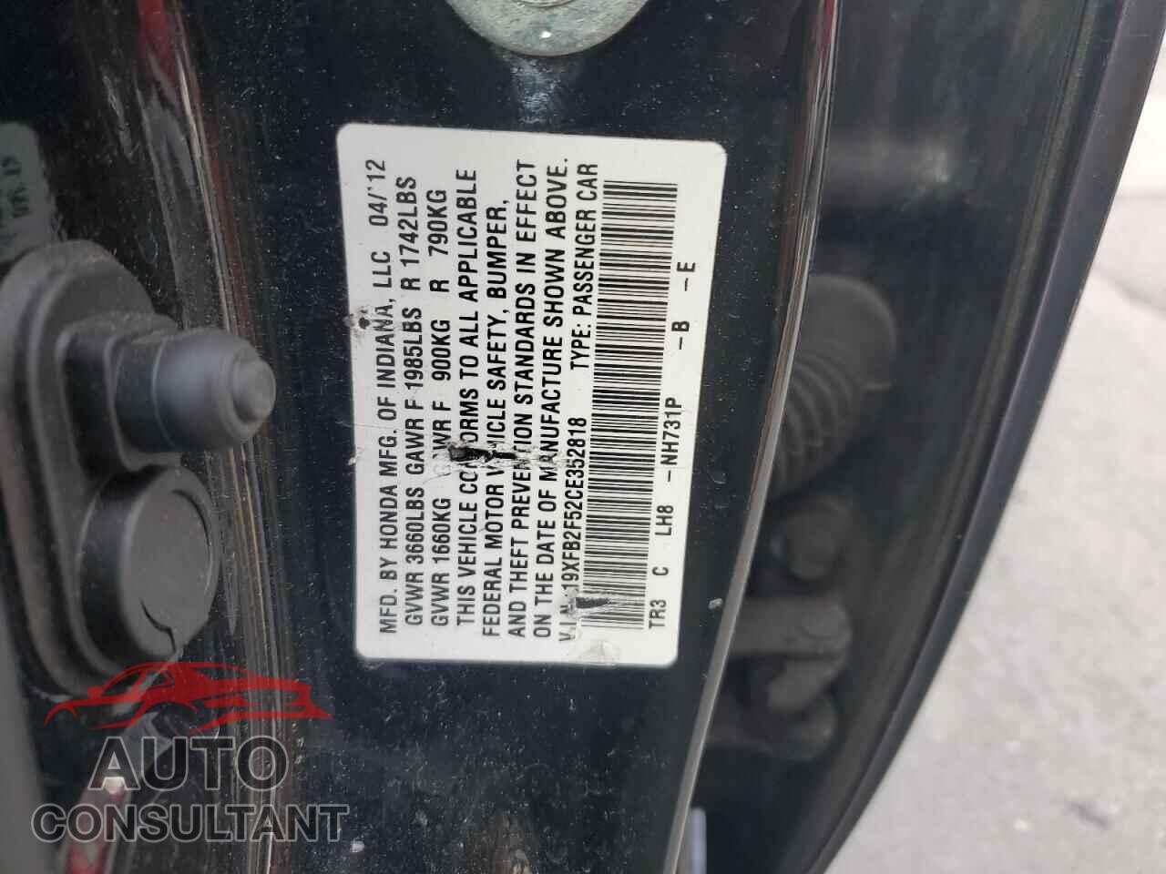 HONDA CIVIC 2012 - 19XFB2F52CE352818